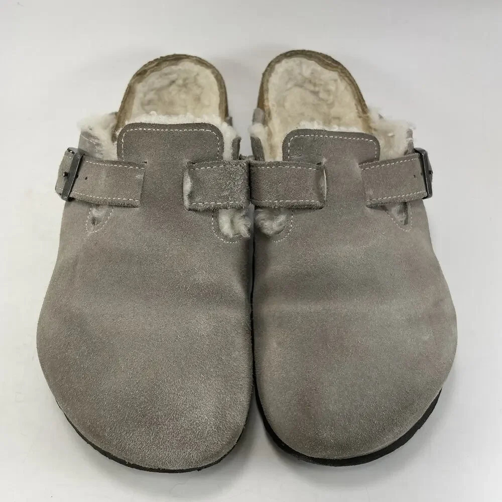 Birkenstock Fur Lined Boston Clog Womens Size 38 US Size 7-7.5 Gray Suede - Picture 10 of 10